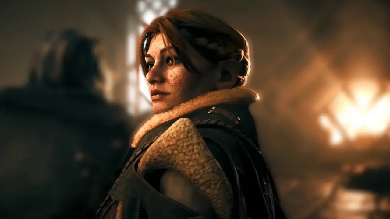 Postać z gry Dragon Age: Veilguard, z piegami i w futrzanym kołnierzu. Czekamy na recenzje na Metacritic.