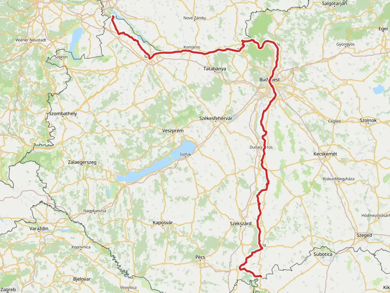 Trasa rowerowa EuroVelo 6 przez Węgry, od Bratysławy przez Budapeszt po granicę z Serbią.