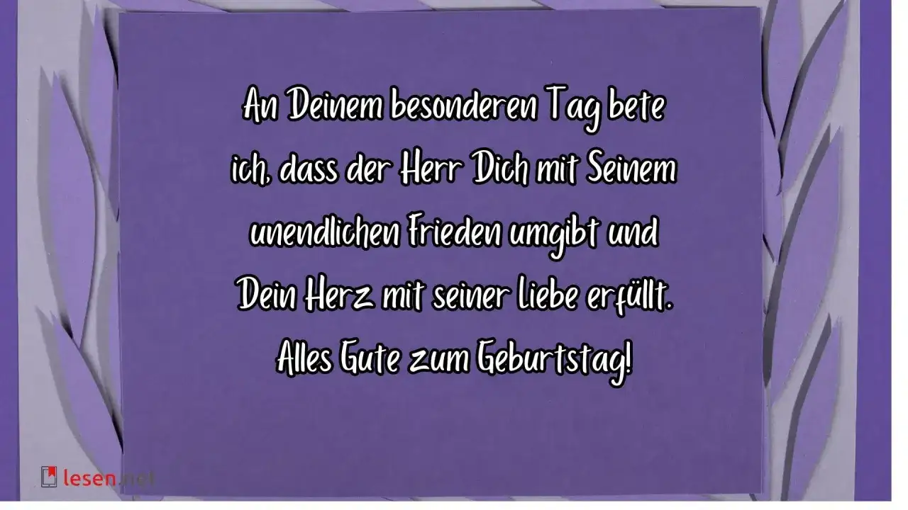 Herzliche Segensw&uuml;nsche f&uuml;r &auml;ltere Menschen zum Geburtstag: M&ouml;ge Gott Frieden und Liebe schenken.