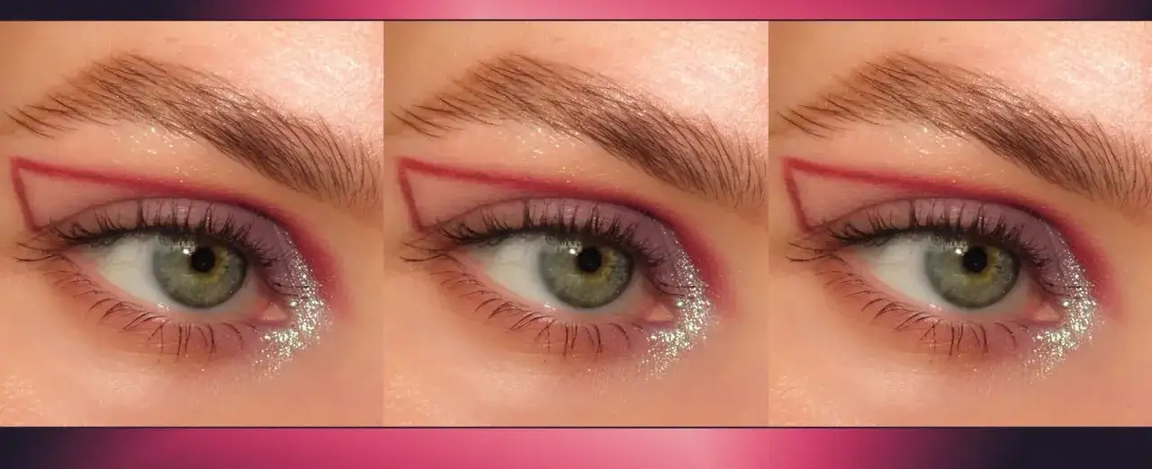 Ojos de bambi con delineado gráfico y purpurina.