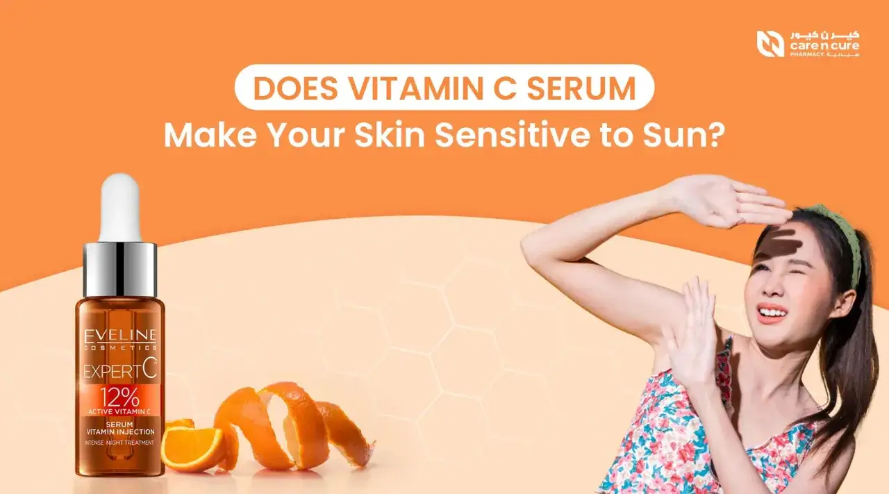 Vitamin C Serum: Macht die Haut empfindlich für die Sonne? Eine Frau schützt sich vor der Sonne.