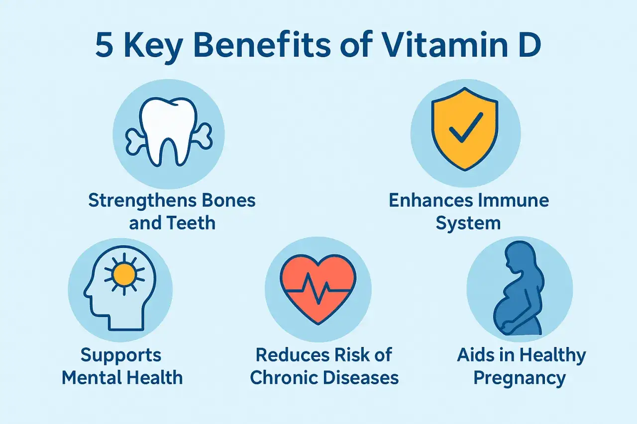 La vitamina D3 serve a rafforzare ossa e denti, supportare la salute mentale, potenziare il sistema immunitario, ridurre il rischio di malattie croniche e aiutare in una gravidanza sana.