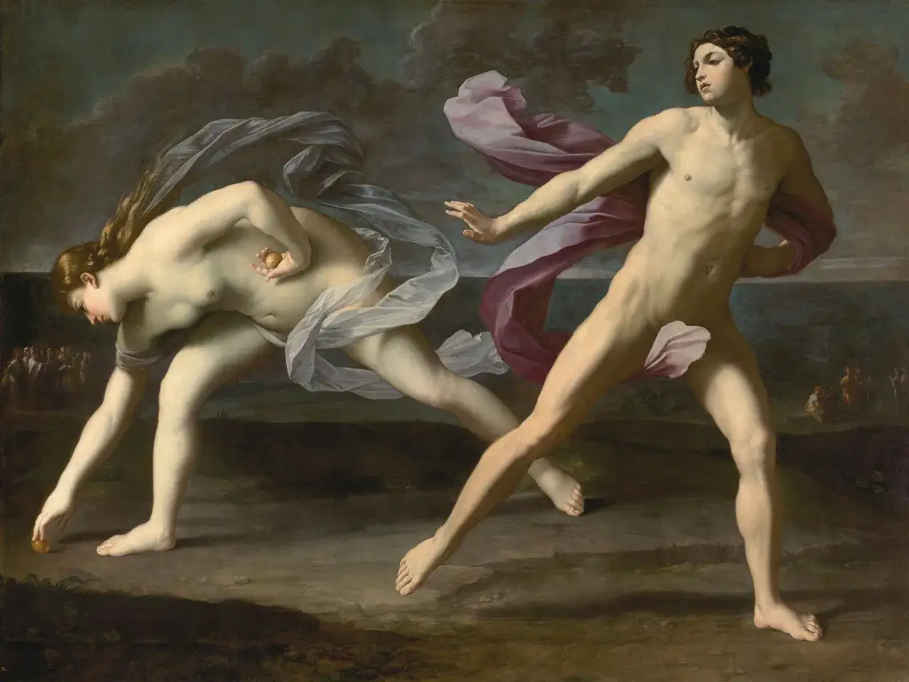 Guido włoski malarz uchwycił moment, gdy Afrodyta rzuca złote jabłko, by spowolnić Hipomenesa w biegu.