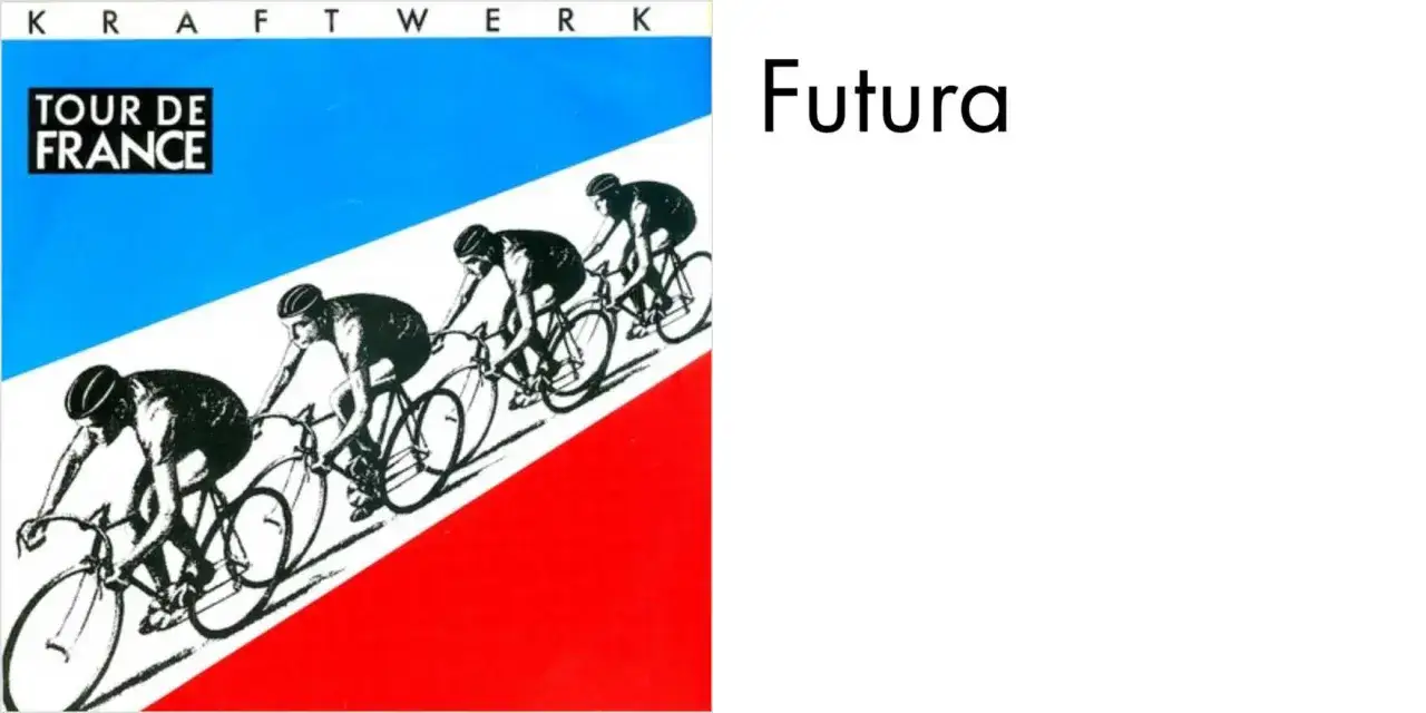 Kraftwerk Tour de France: grafika przedstawia kolarzy w ruchu na tle flagi Francji.