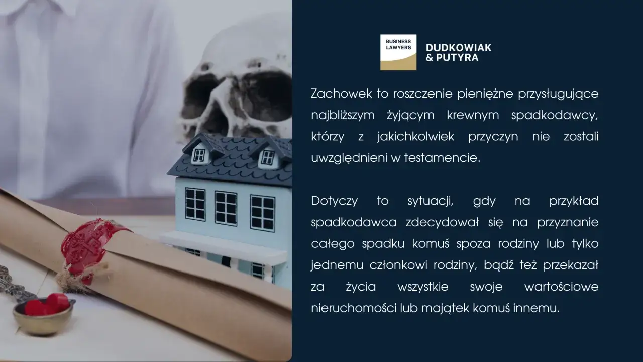 Prawo do zachowku a testament: symboliczny dokument z pieczęcią, czaszka i domek. Wyjaśnienie roszczeń spadkowych.