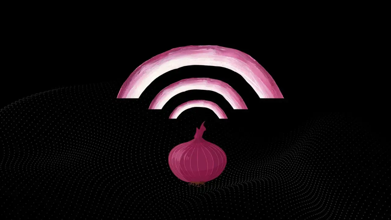 Cebula symbolizująca przeglądarkę Tor, z warstwami sygnału Wi-Fi.