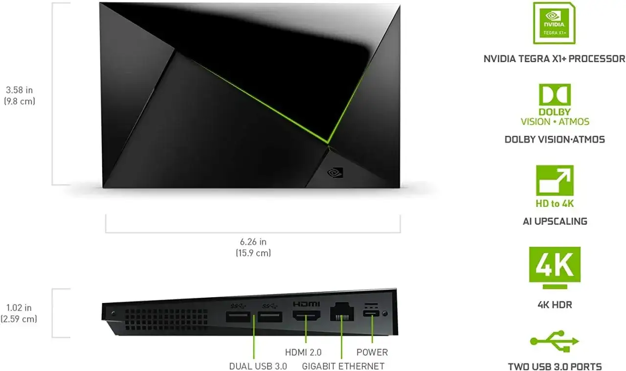 Elegancki NVIDIA Shield Pro z procesorem Tegra X1+, obsługą Dolby Vision/Atmos i AI Upscaling do 4K.