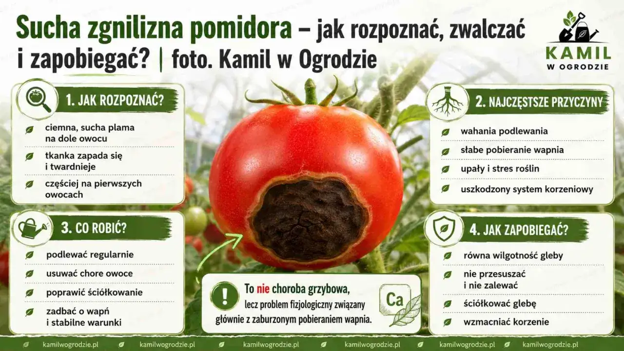 Sucha zgnilizna pomidora: rozpoznaj, zwalczaj i zapobiegaj. Objawy, przyczyny i metody walki z tą fizjologiczną chorobą.