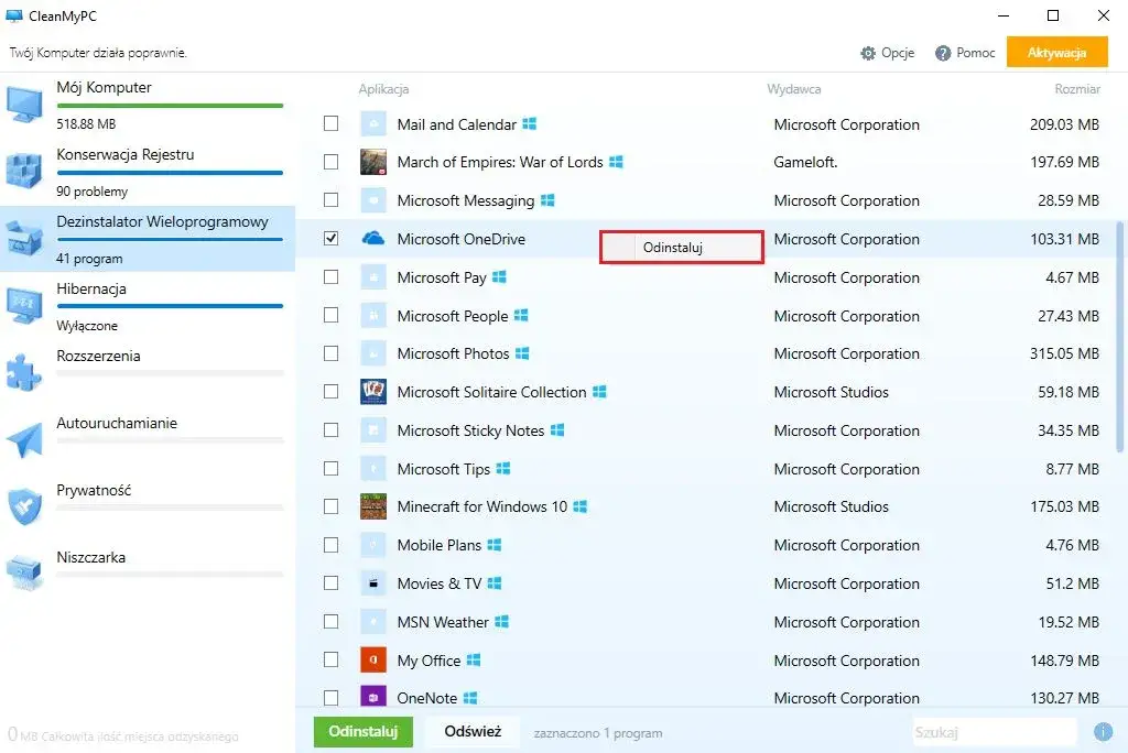 Usuwanie programów Windows 10 Ustawienia