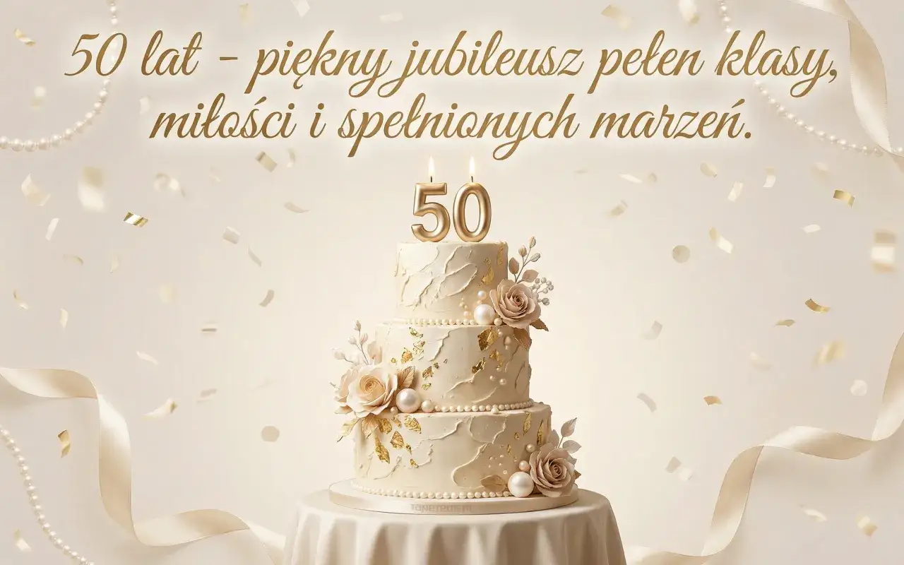 Elegancki tort z cyframi 50 i napisem 