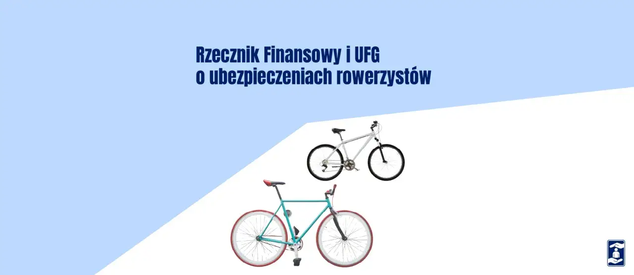 Rzecznik Finansowy i UFG o ubezpieczeniach rowerzystów. Dwa rowery, jeden górski, drugi miejski, symbolizują bezpieczeństwo na drodze.