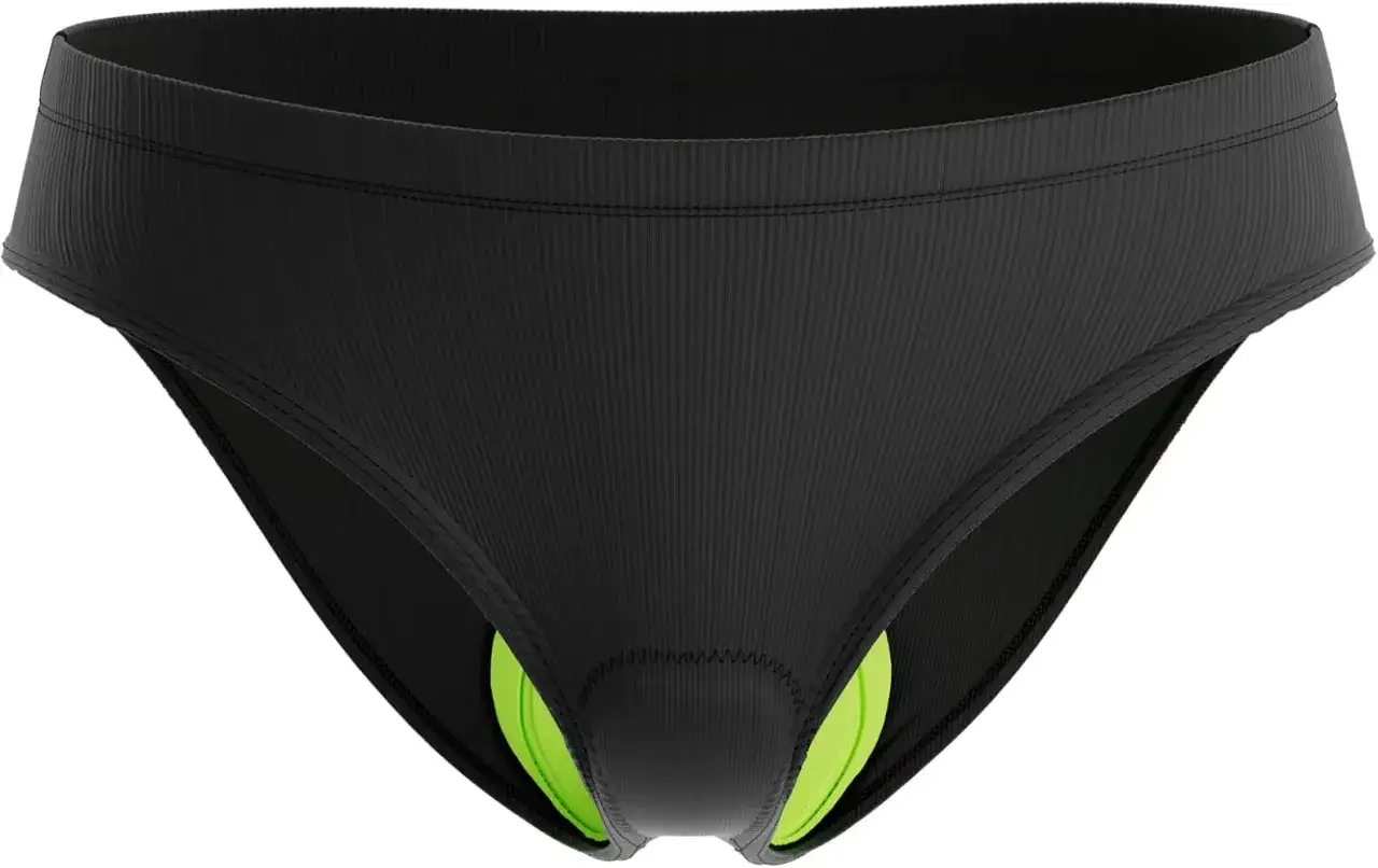 Schwarze, gerippte Unterhose mit grünem Polster, ideal für Komfort beim Radfahren.