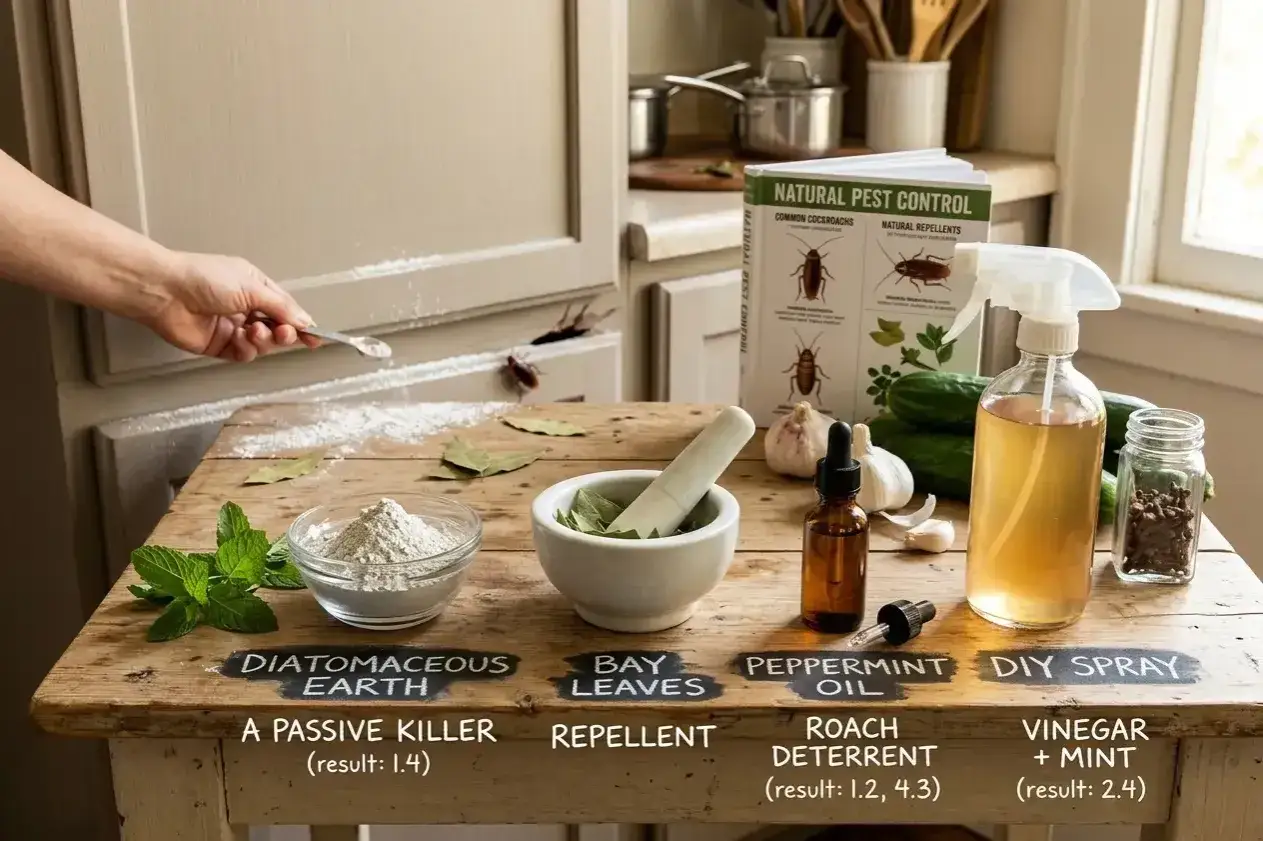Mano esparce tierra de diatomeas para controlar cucarachas. Ingredientes naturales para repelerlas.