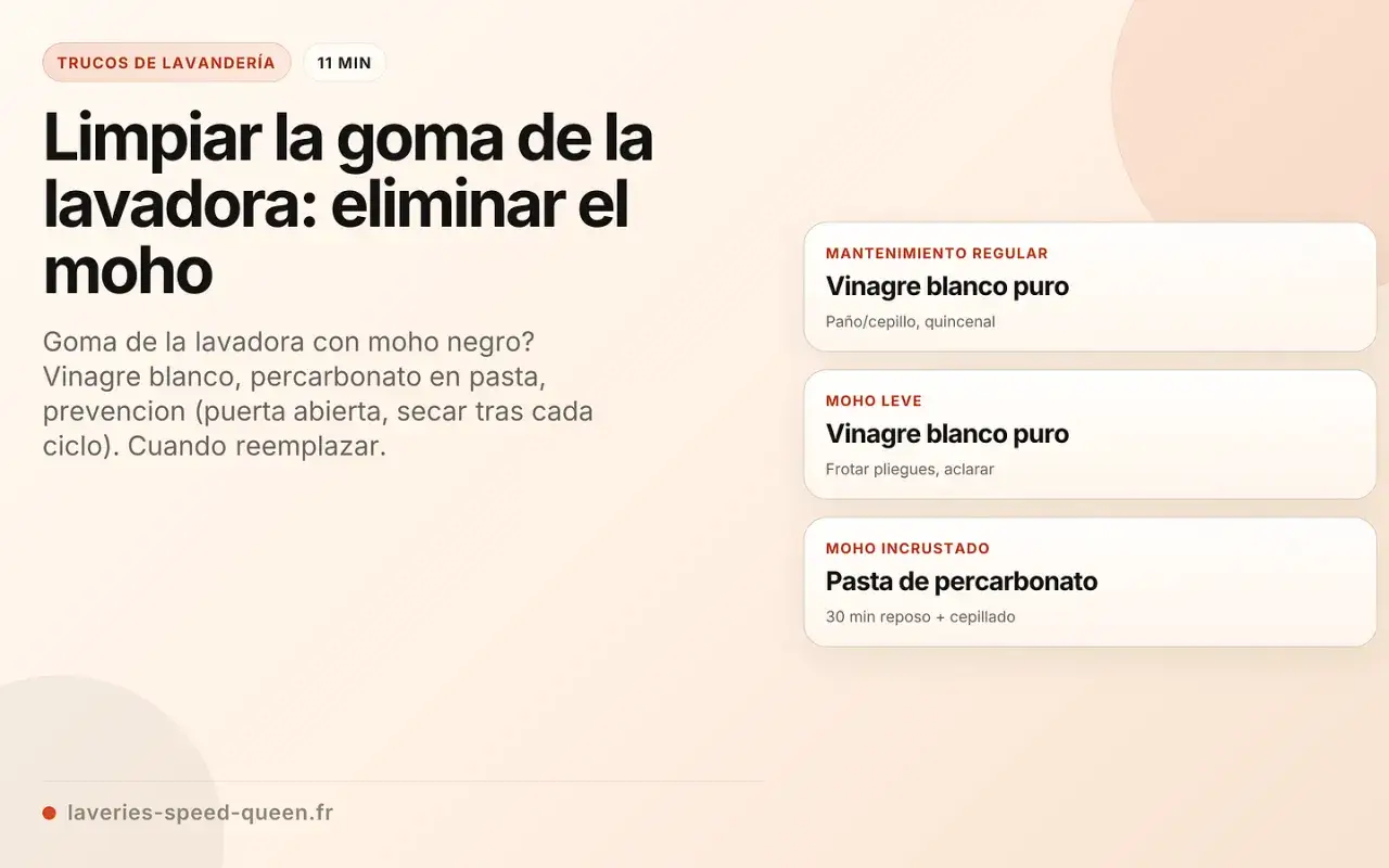 Guía para limpiar la goma de la lavadora y eliminar el moho con vinagre blanco y percarbonato.