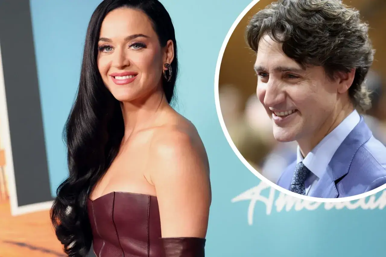 Katy Perry i Justin Trudeau uśmiechają się do zdjęć.