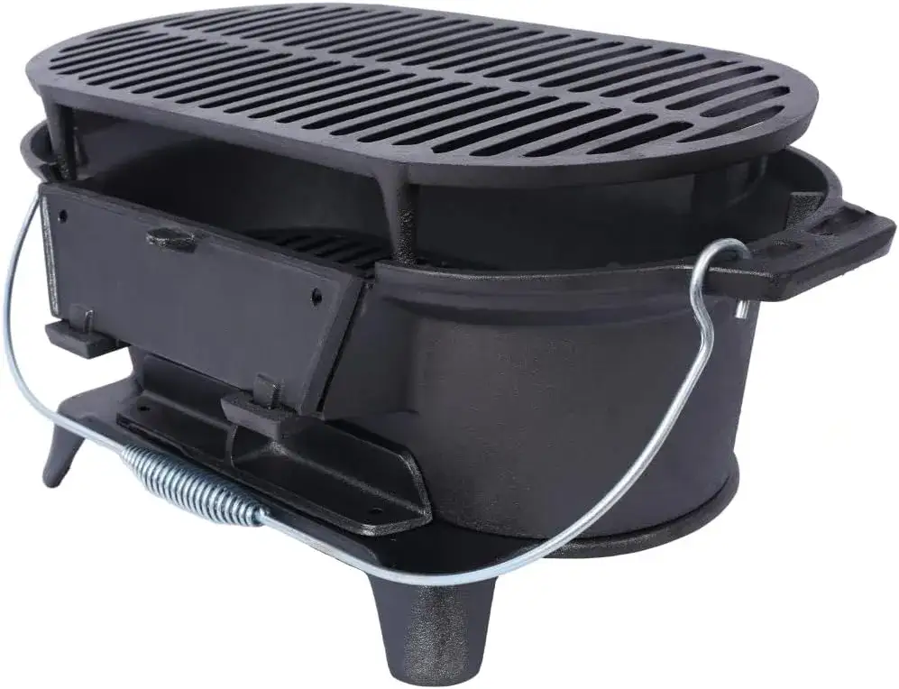 różne typy grilli żeliwnych, grill hibachi, grill węglowy żeliwny z pokrywą
