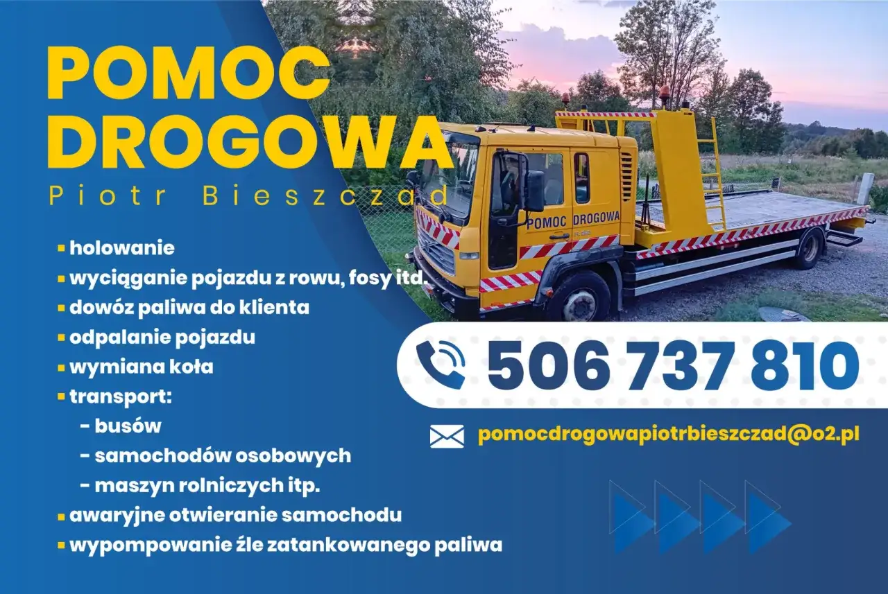 Pomoc drogowa Piotr Bieszczad oferuje holowanie, wyciąganie z rowu, dowóz paliwa, transport do 1500 km. Zadzwoń 506 737 810.