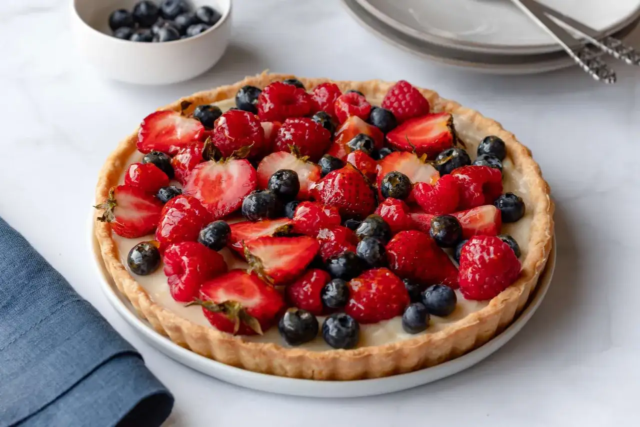 Frische Beeren-Tarte mit cremiger Füllung, ein köstliches Tarte Rezept für den Sommer.