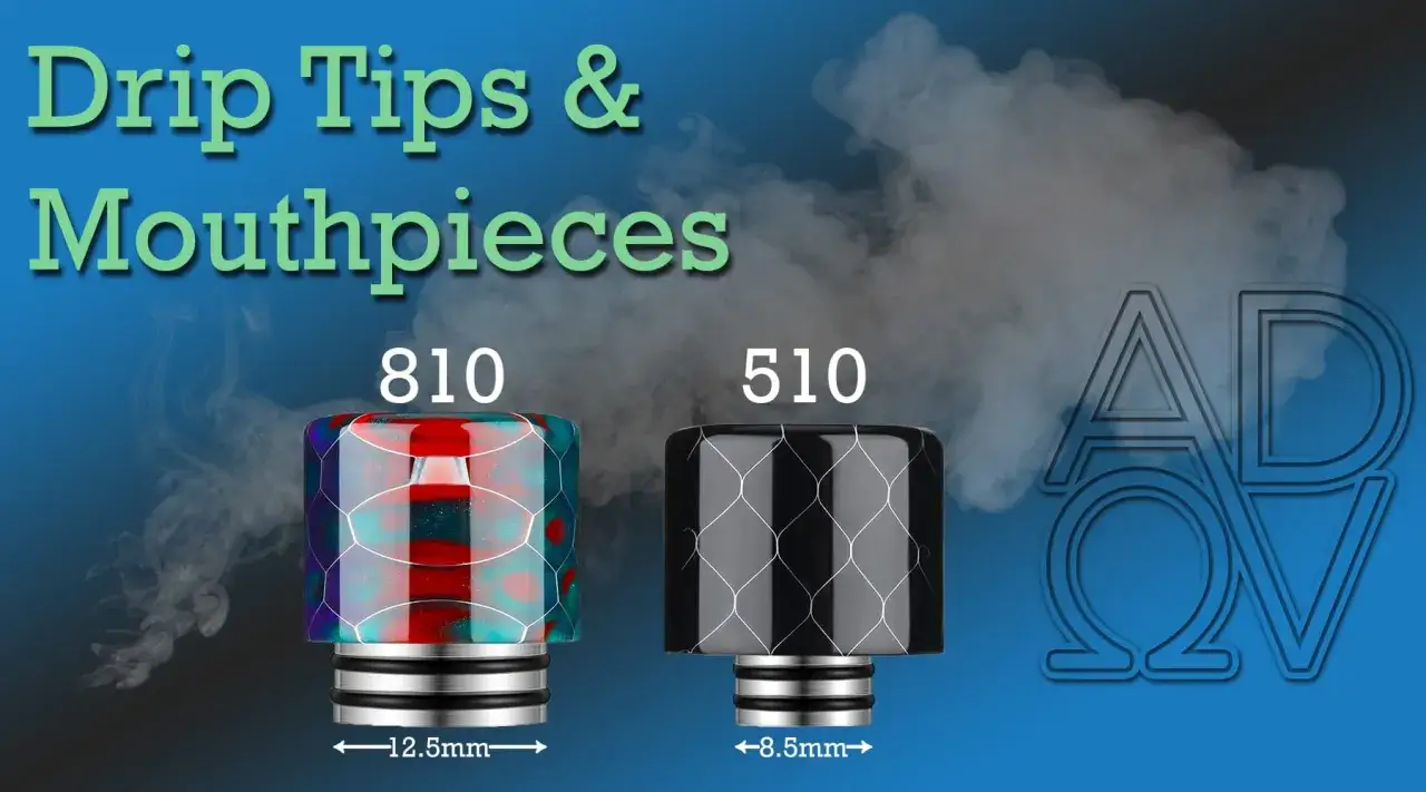 Dos boquillas para vapeo, una 810 colorida y otra 510 negra, perfectas para tus accesorios drip.