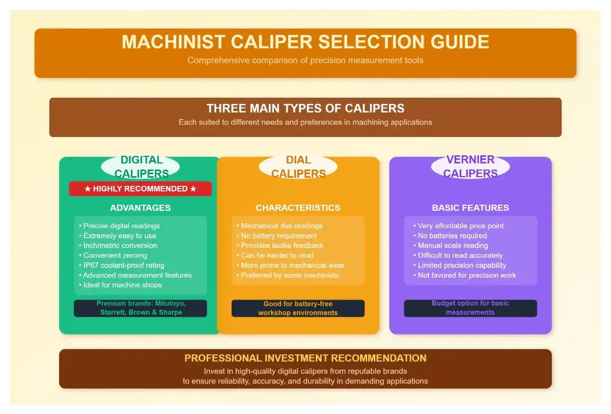 Guide comparatif des différents types de pied à coulisse : numérique, à cadran et à vernier. Le numérique est recommandé pour sa précision et sa facilité d'utilisation.