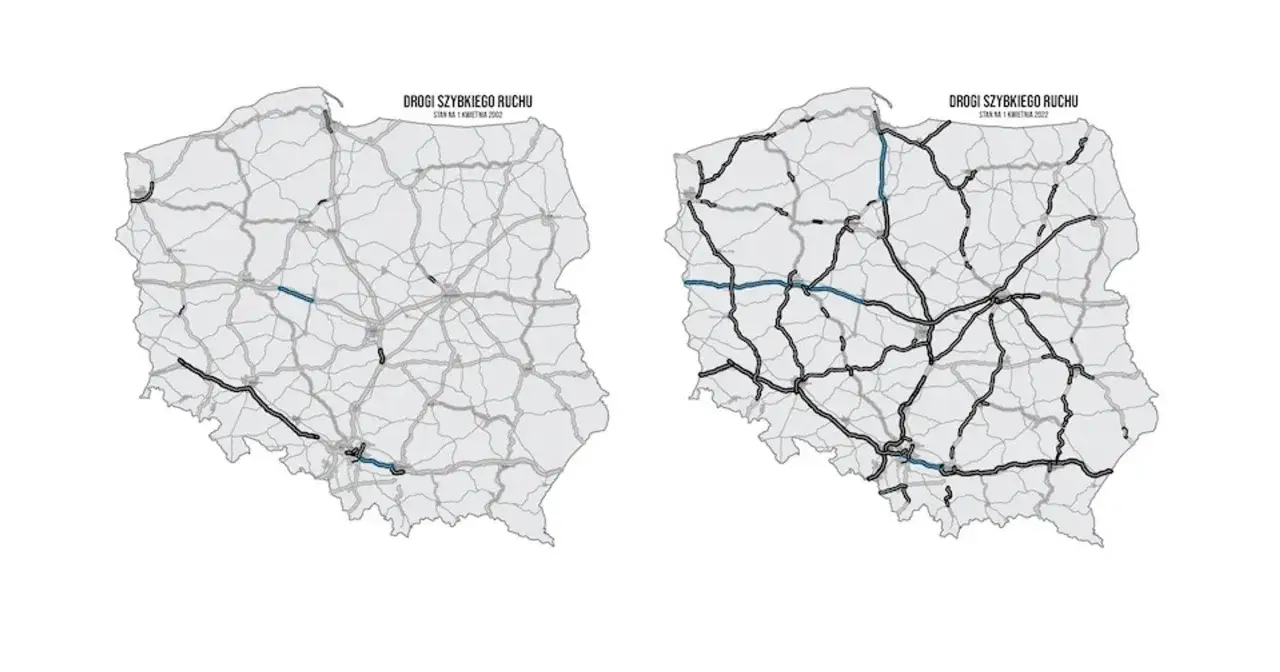 Mapa Polski z zaznaczonymi drogami i zakazami ruchu ciężar&oacute;wek