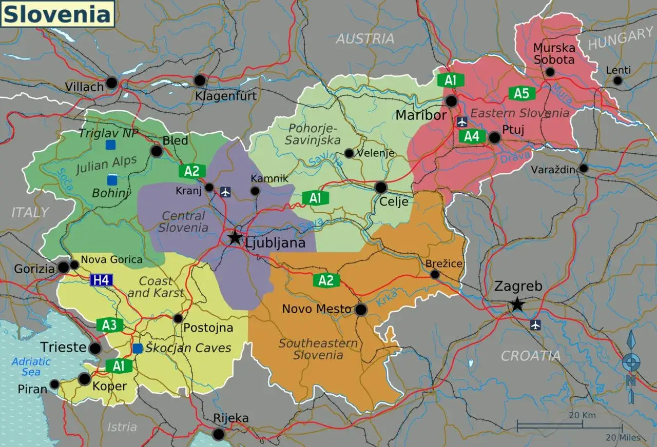Mapa polityczna Słowenii i krajów sąsiednich