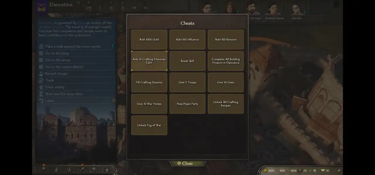 Menu z opcjami 