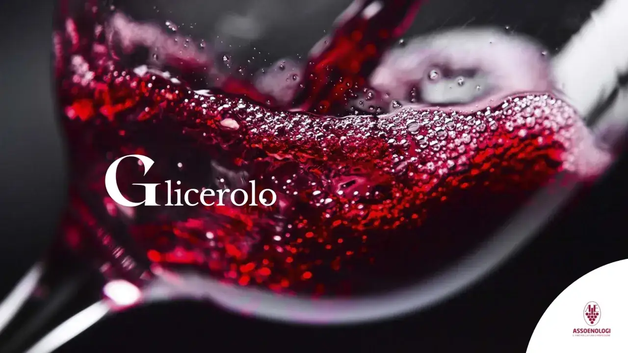 Vino rosso versato in un bicchiere, con la parola 