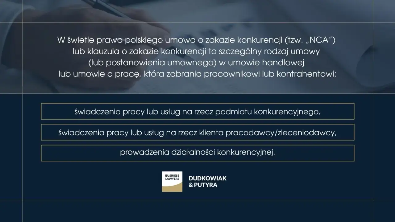 Umowa o zakazie konkurencji po ustaniu stosunku pracy i odszkodowanie. Klauzula NCA zabrania pracownikowi konkurencji.
