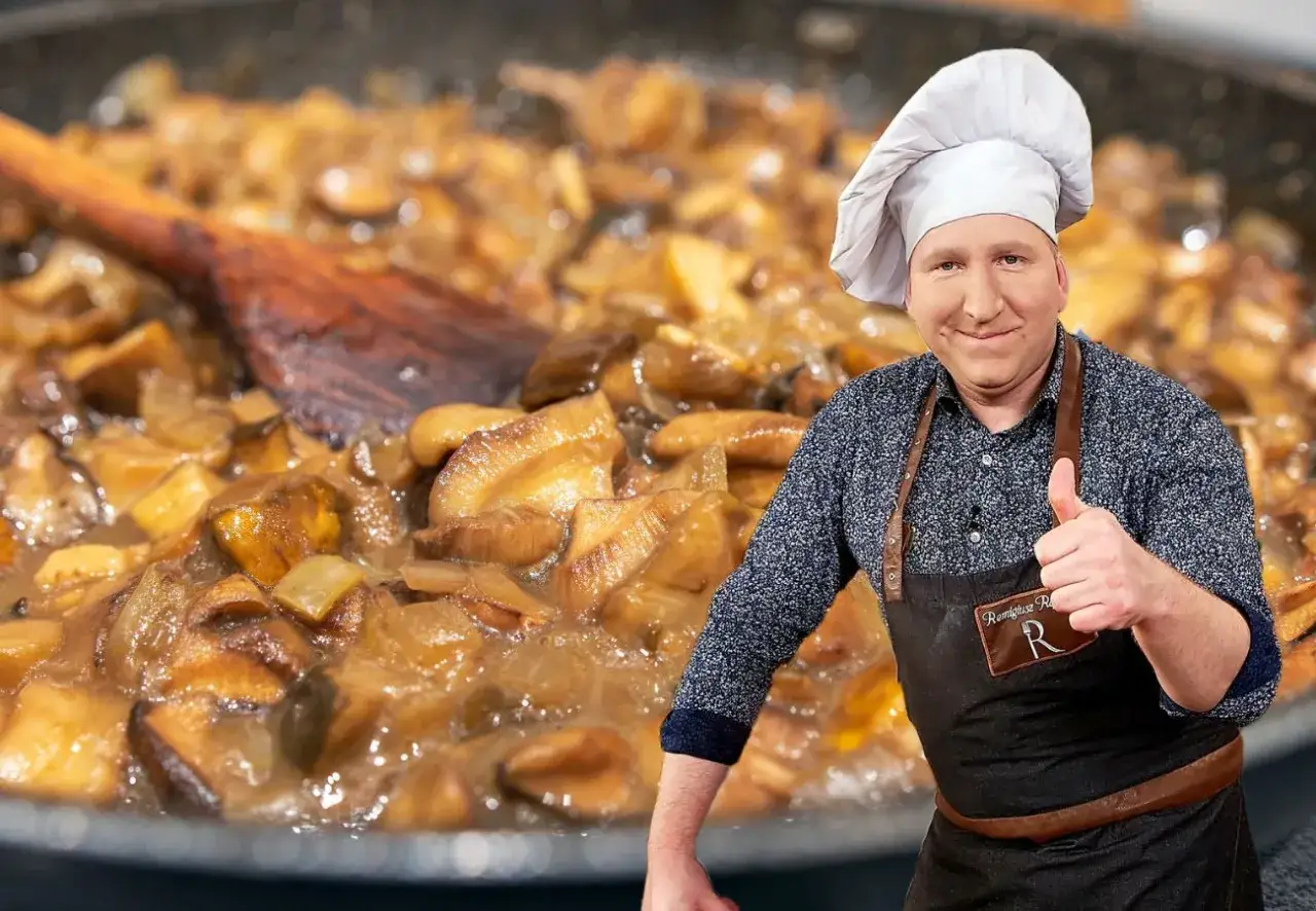 Kucharz sprawdzający sos grzybowy