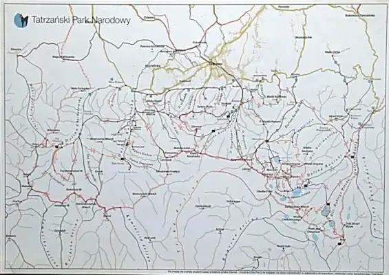 Mapa szlaków turystycznych Tatrzańskiego Parku Narodowego