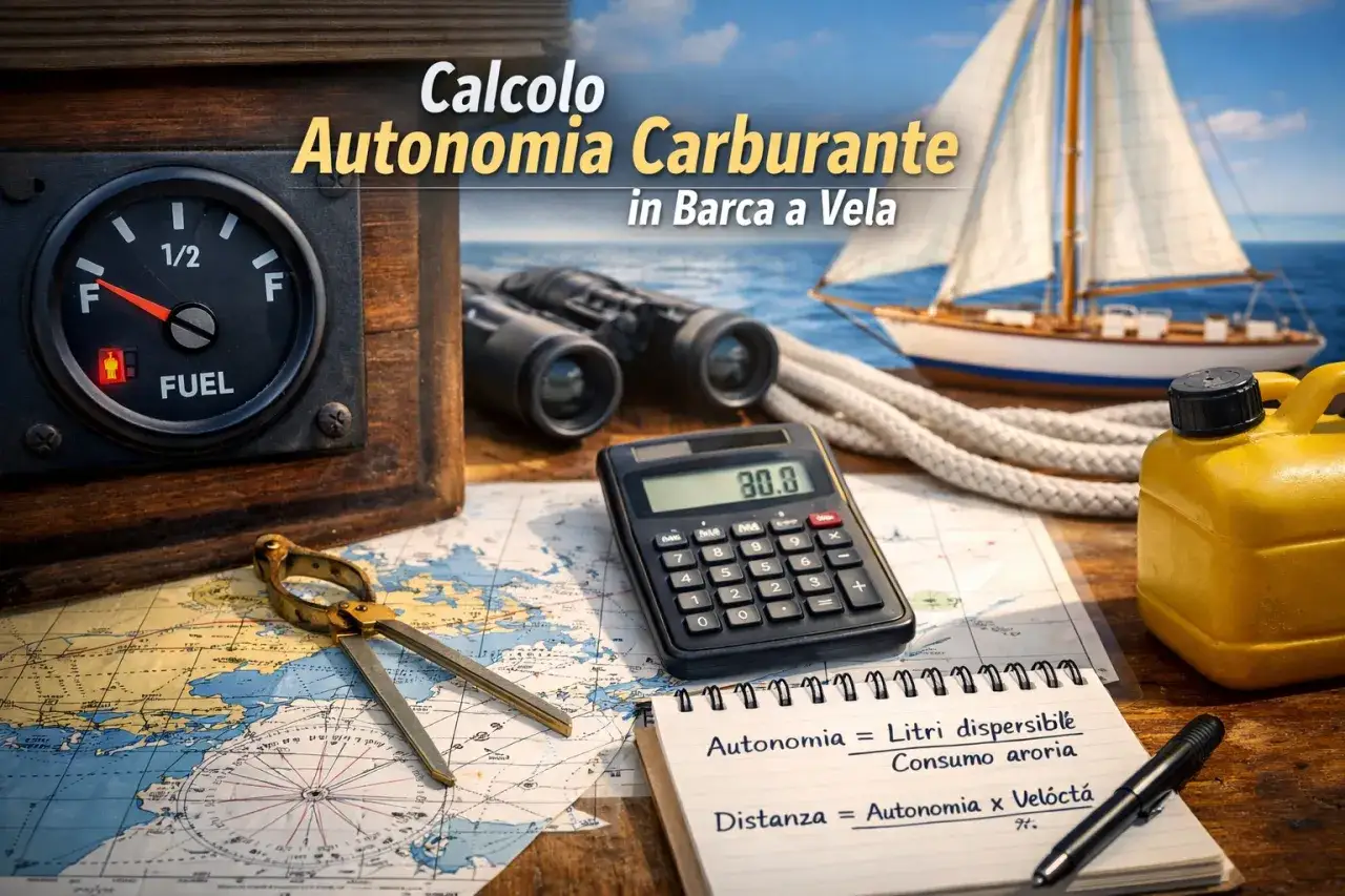 Strumenti per il calcolo carburante nautica: indicatore, mappa, calcolatrice e formule per l'autonomia in barca a vela.