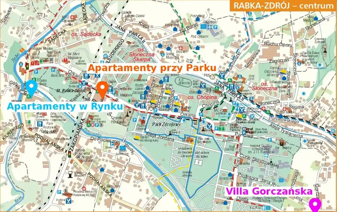 Trasa w Rabce-Zdroju: Apartamenty przy Parku i w Rynku, Villa Gorczańska.