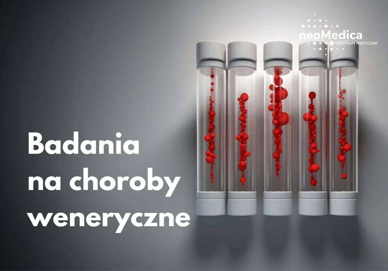 Badania na choroby weneryczne. Próbki krwi w probówkach symbolizują diagnostykę.