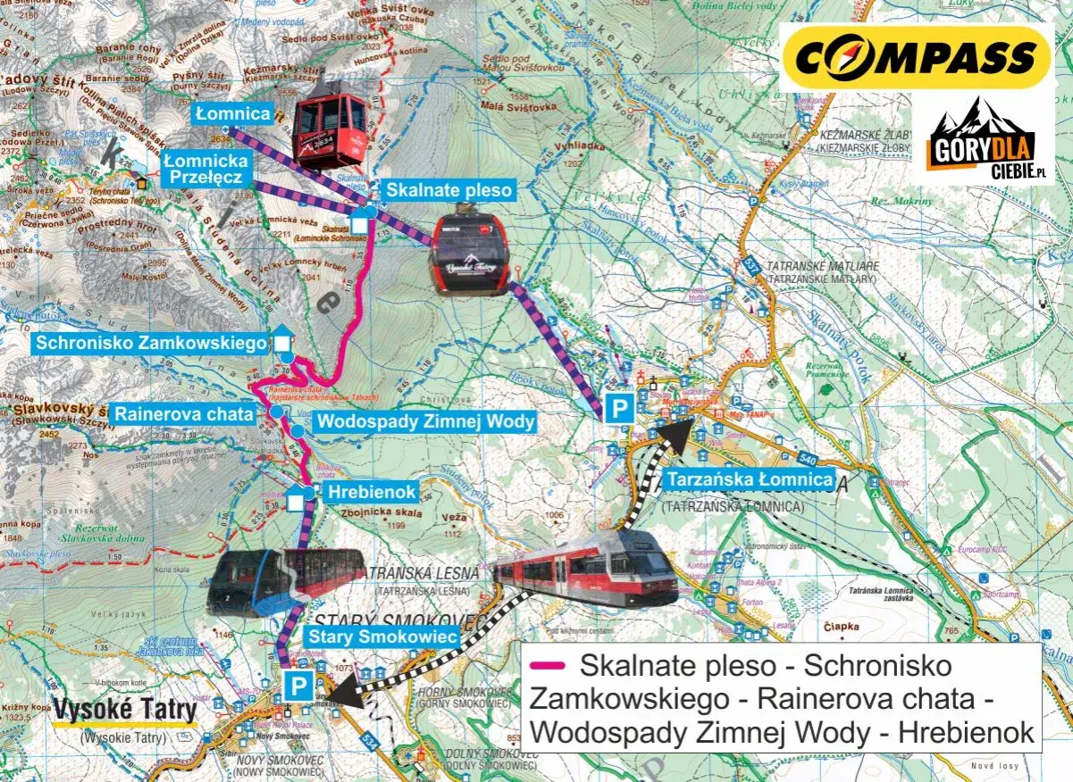Tatrzańska Łomnica-Skalnate Pleso szlak: kolejki linowe, schroniska i wodospady. Trasa prowadzi przez malownicze tereny Tatr Wysokich.