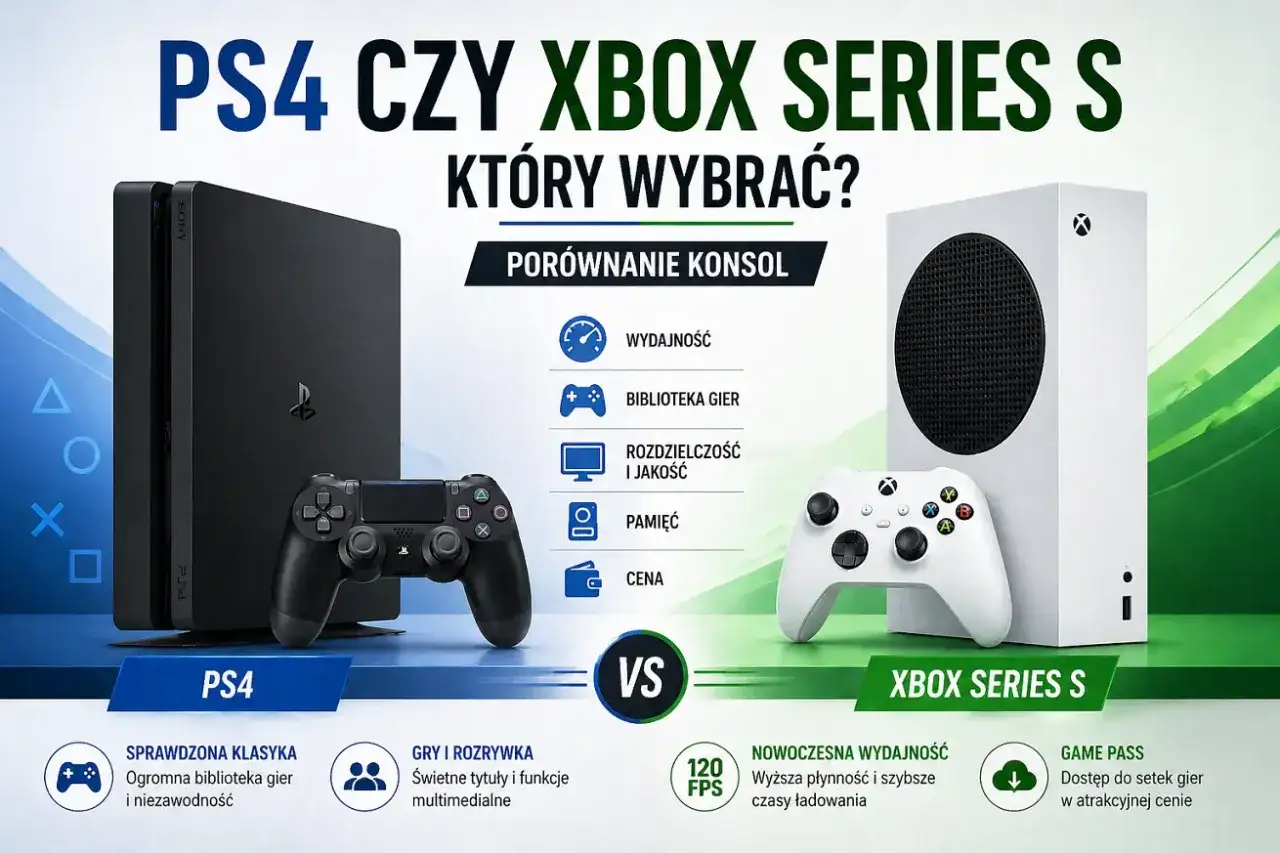 Porównanie konsol PS4 i Xbox Series S: która lepsza? Sprawdź wydajność, gry, cenę i wybierz swoją konsolę.