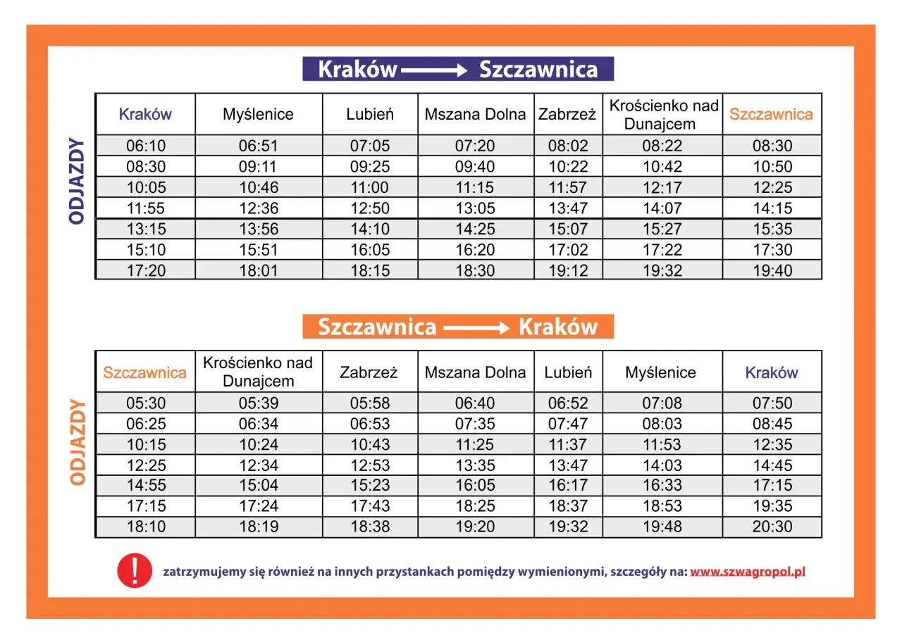 Rozkład jazdy busów Szwagropol Nowy Sącz Kraków
