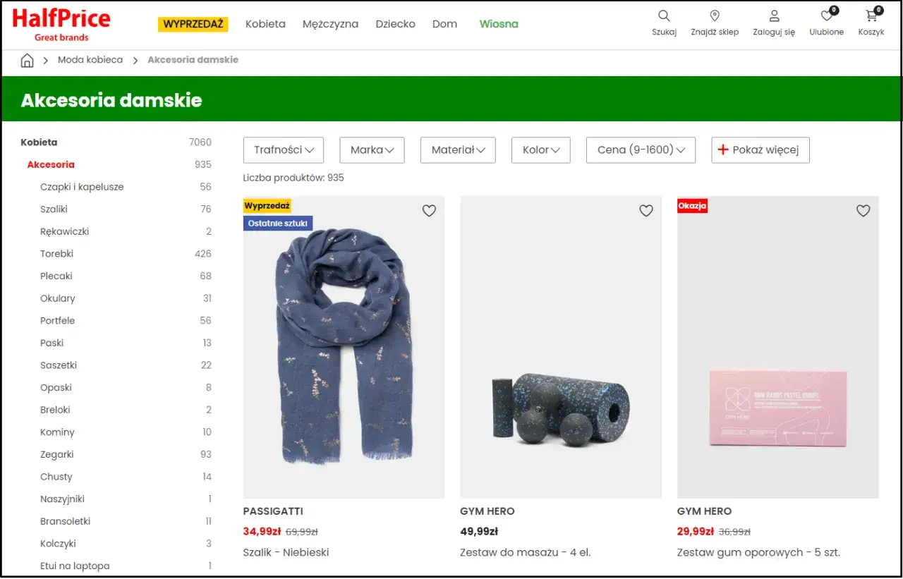 Szalik PASSIGATTI za 34,99 zł, zestaw do masażu GYM HERO za 49,99 zł i gumy oporowe GYM HERO za 29,99 zł. Sprawdź tę half price aplikację!