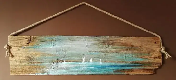 Obraz marynistyczny z kotwicą na deskach DIY