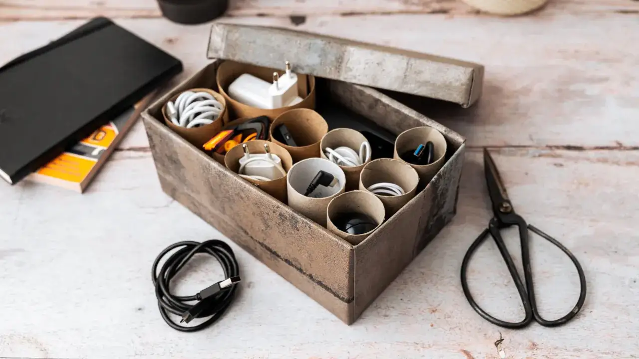 Kabelgewirr ade! Mit dieser DIY-Box für Ladekabel aufbewahrung selber machen, sortierst du Ladegeräte und Kabel ordentlich.