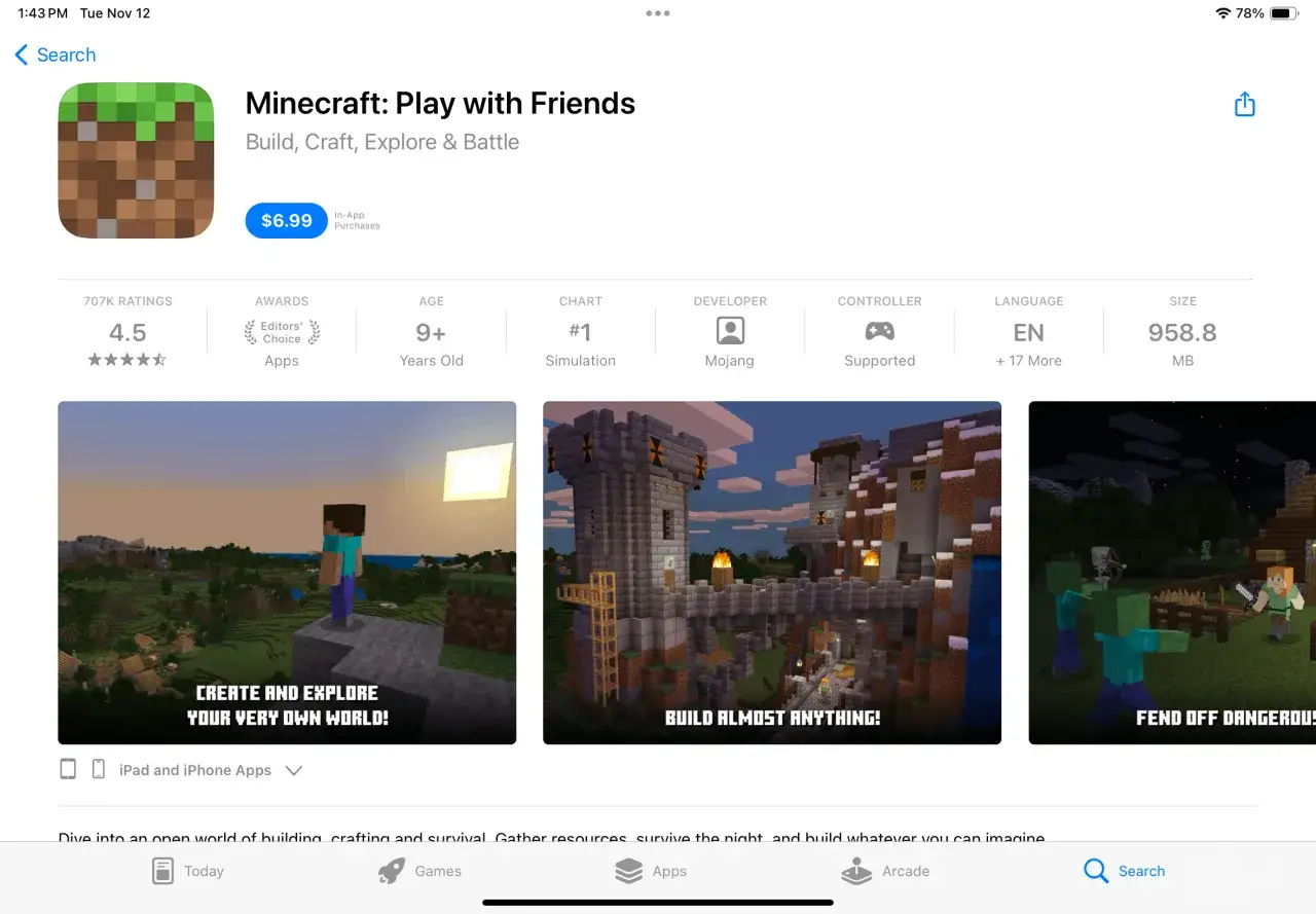 Minecraft App Store aktualizacja iOS