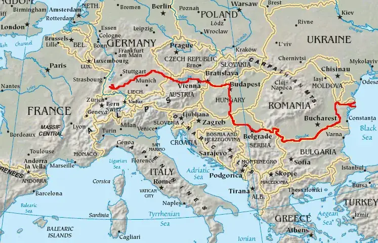 Mapa Mołdawii z rzeką Dunaj i Morzem Czarnym
