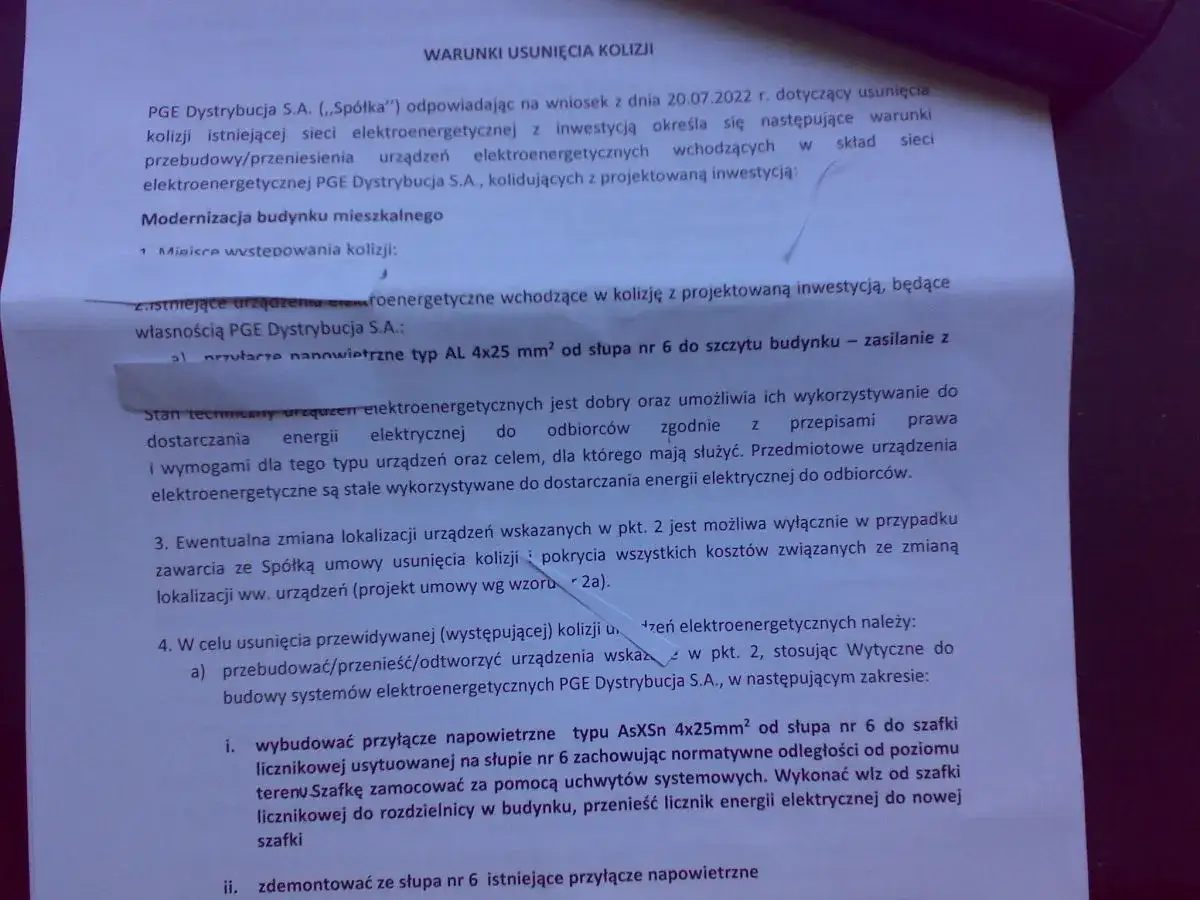 Wzór wniosku PGE przesunięcie słupa energetycznego