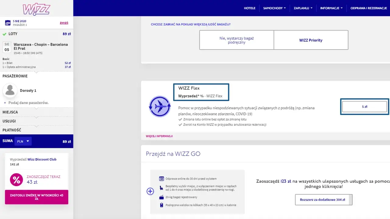 Wizz Flex za 5 zł pozwala na zmianę lotu online bez opłat. Dowiedz się, ile kosztuje przebukowanie biletu Wizzair.