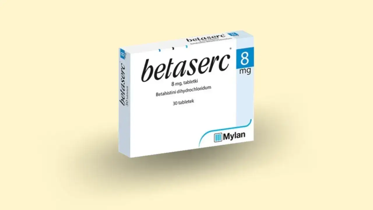 Opakowanie leku Betaserc 8 mg, zawierające 30 tabletek. Produkt firmy Mylan.