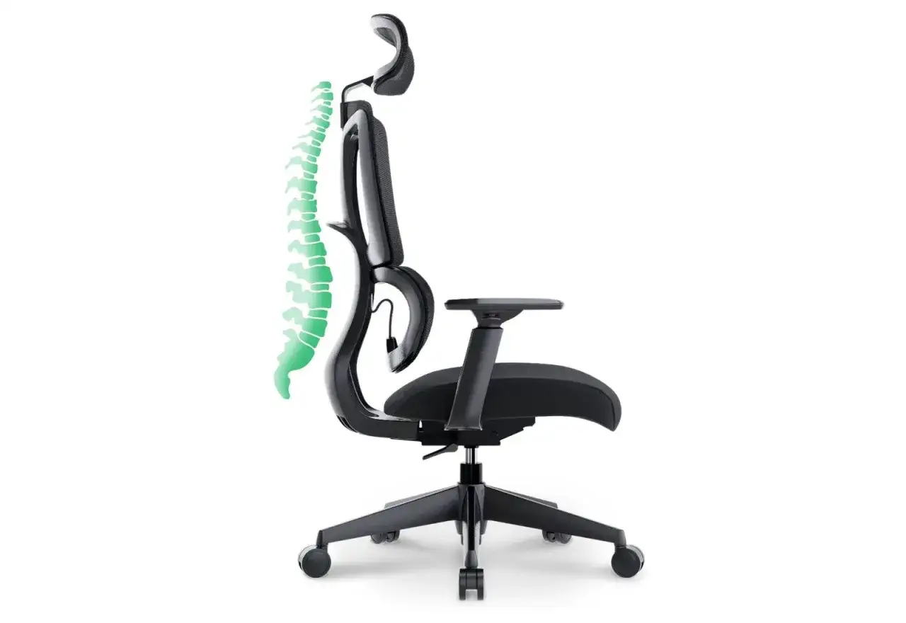 Chaise ergonomique avec support lombaire vert, idéale pour prévenir la hernie discale travail assis.