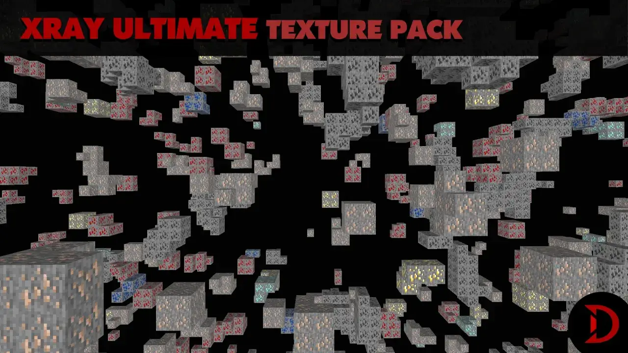 XRAY ULTIMATE Texture Pack: widok na złoża rud w grze, przypominające kryształy w ciemności.