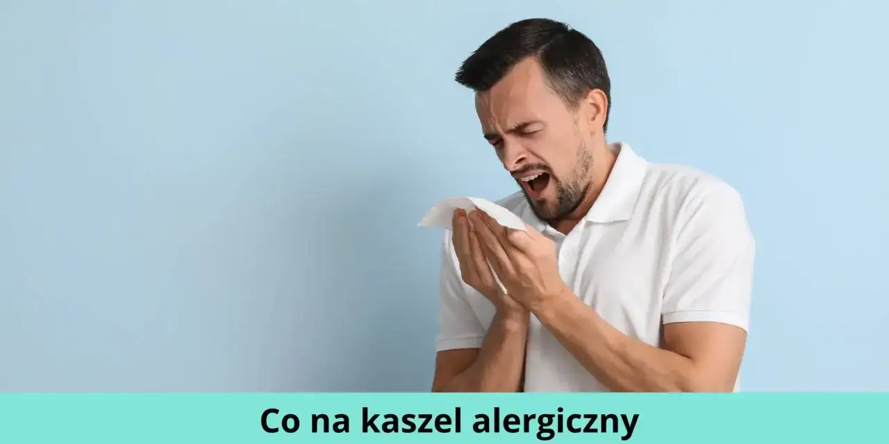 Mężczyzna z chusteczką w dłoni, kaszlący. Szukasz domowych sposob&oacute;w na kaszel alergiczny?