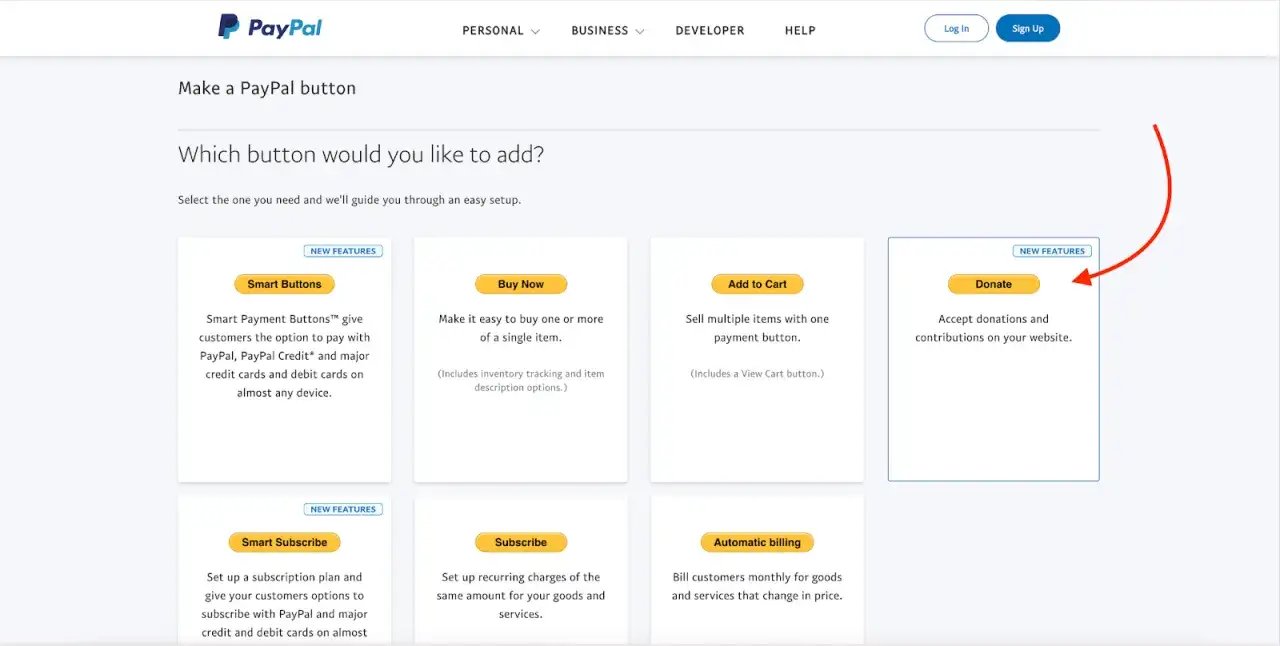 PayPal button options, including a 