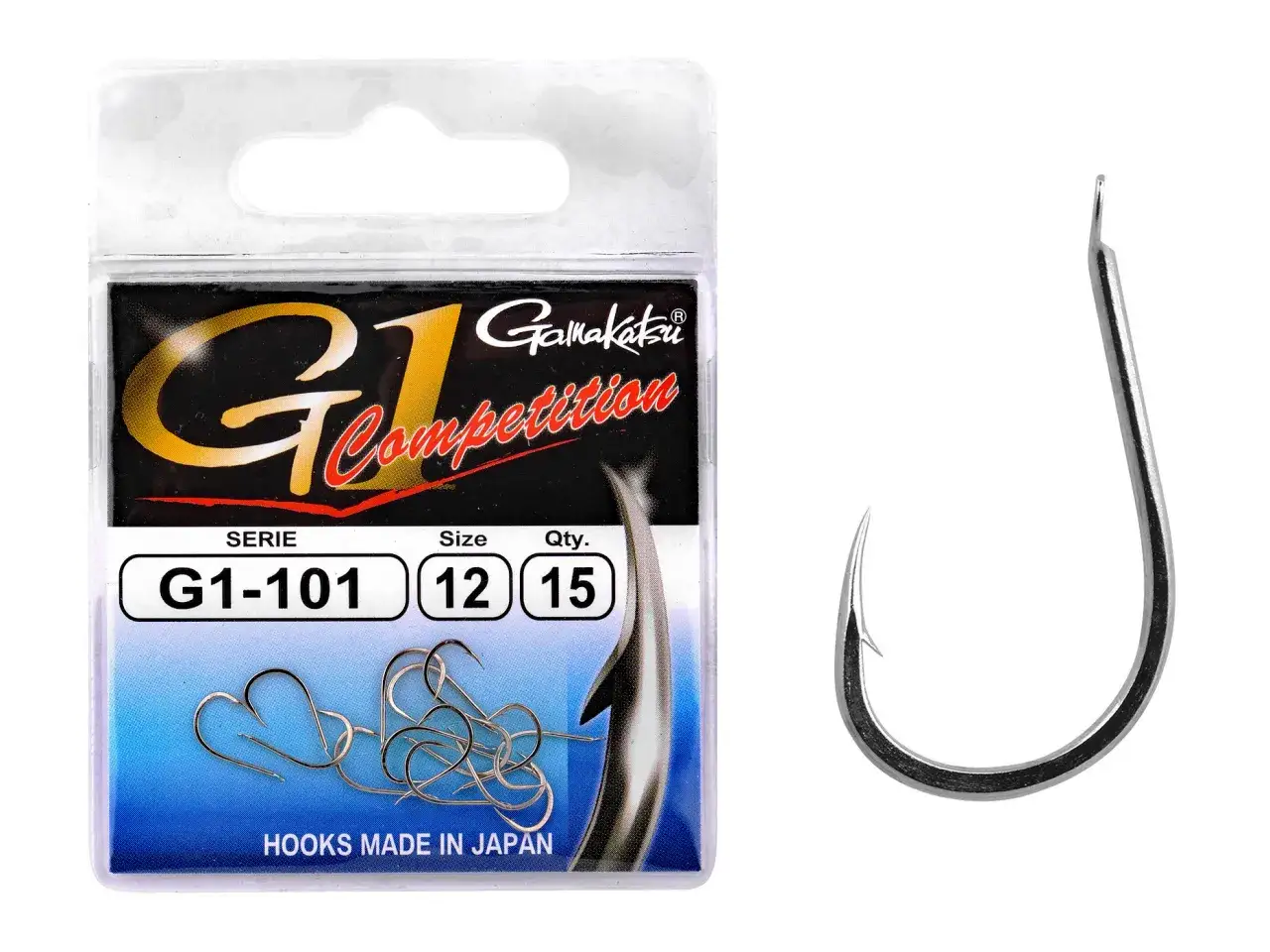 Haczyki Gamakatsu G1-101, rozmiar 12, 15 sztuk. Niezawodne haczyki do połowu ryb.